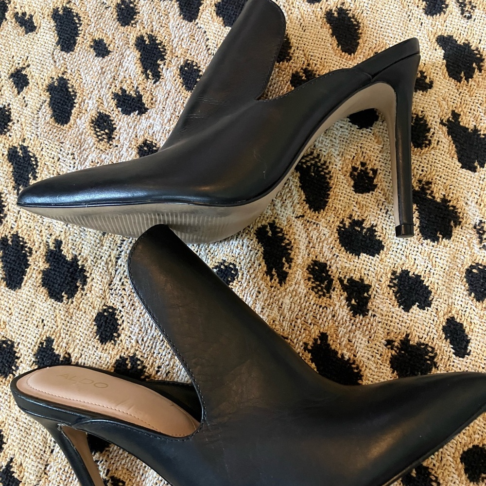 Aldo Black Leather Mules